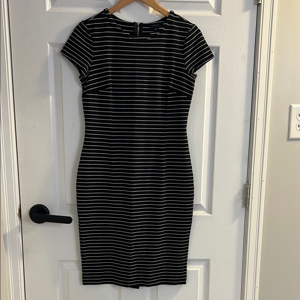 Ann Taylor Classic Black and White Striped Bodycon Dress size M